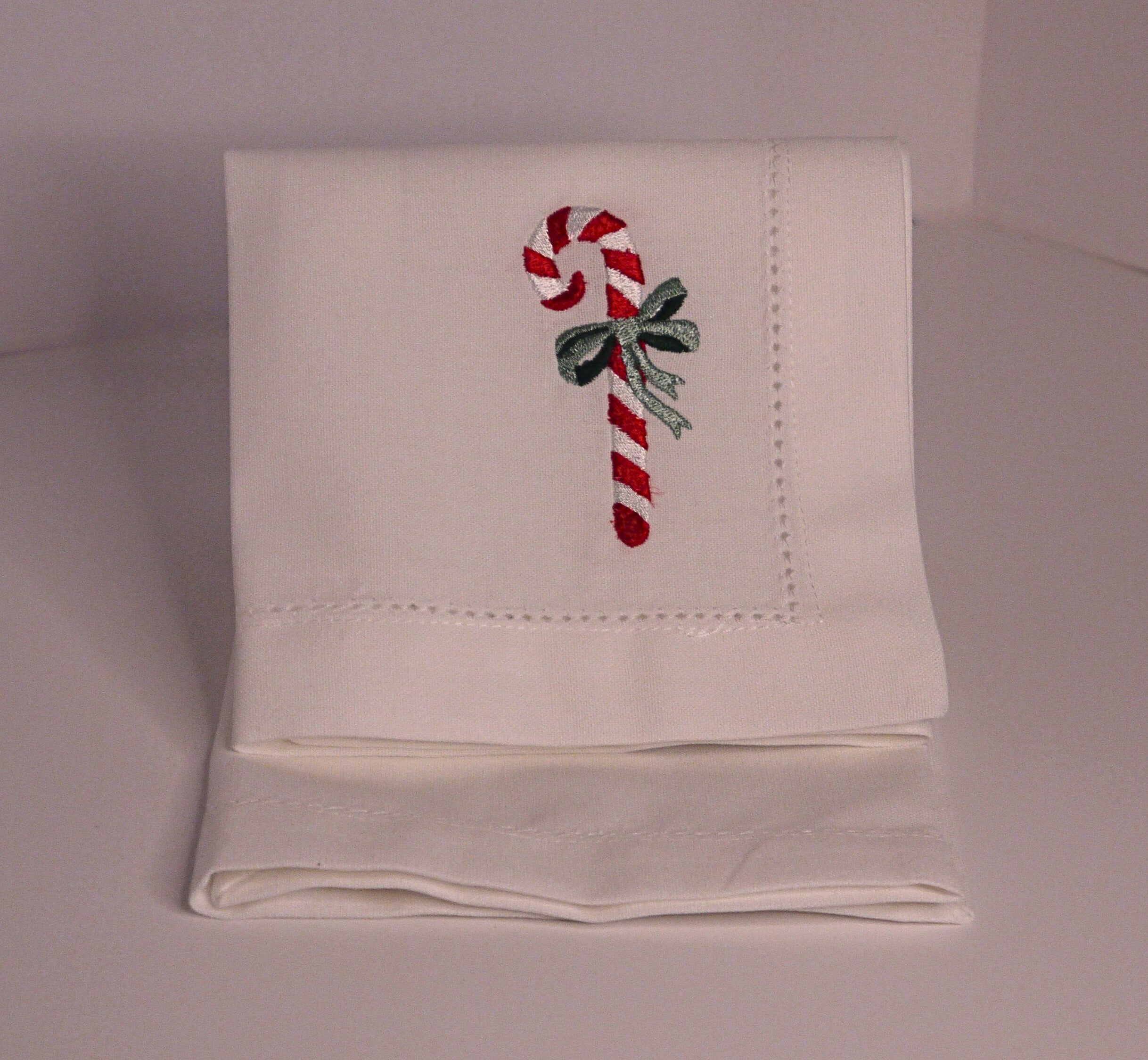 Candy Cane Embroidered Linen Napkins