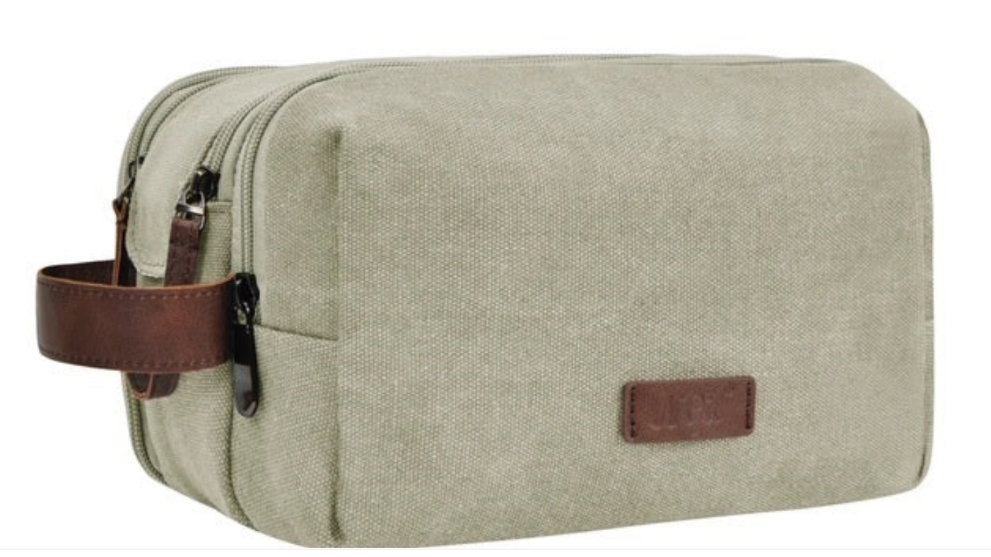 Leather Handle Canvas Cosmetic Case