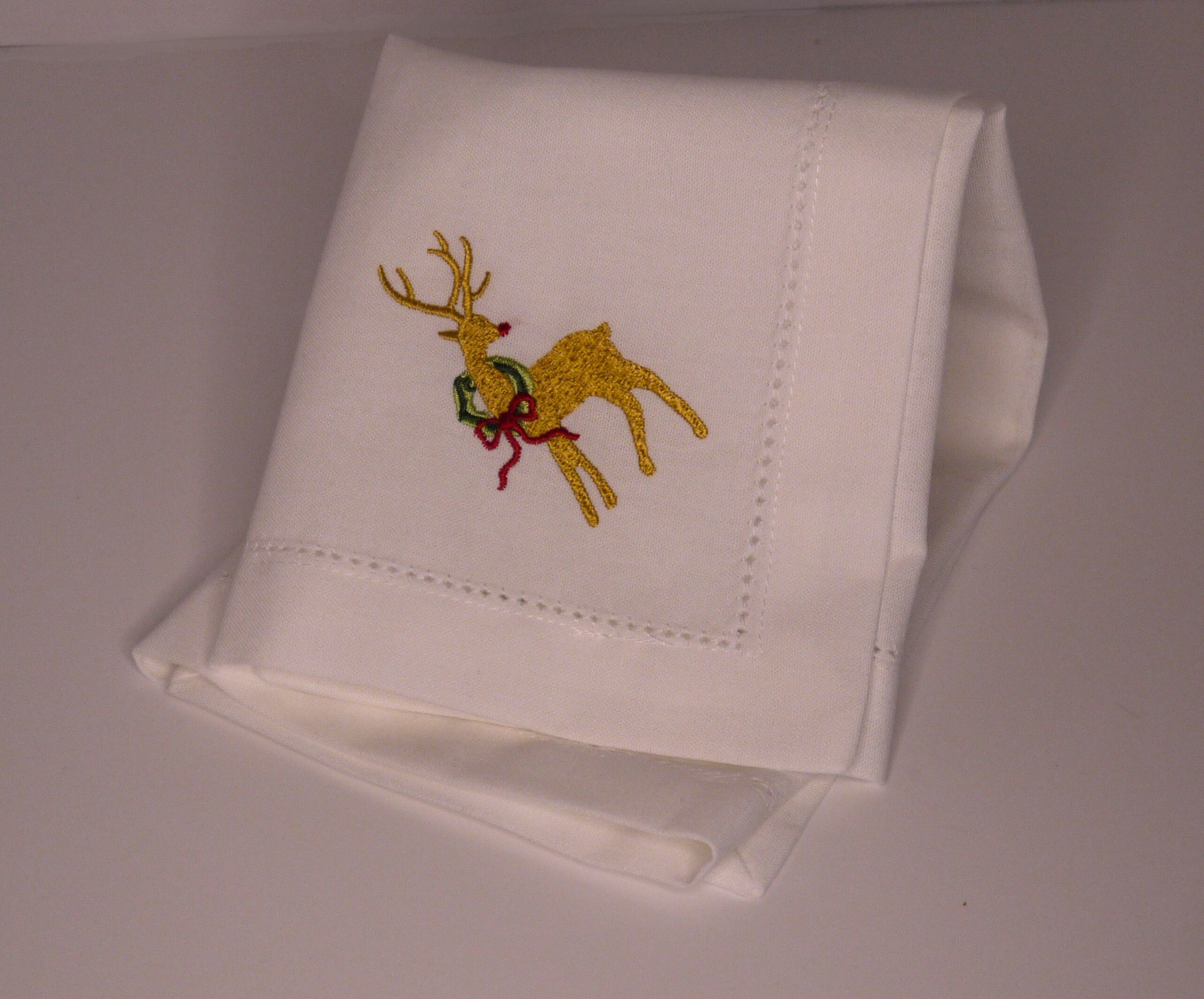 Reindeer Embroidered Linen Napkins